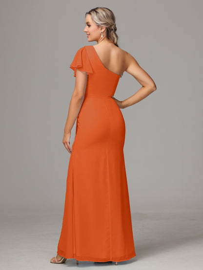 One Shoulder With Slit Chiffon Bridesmaid Dress