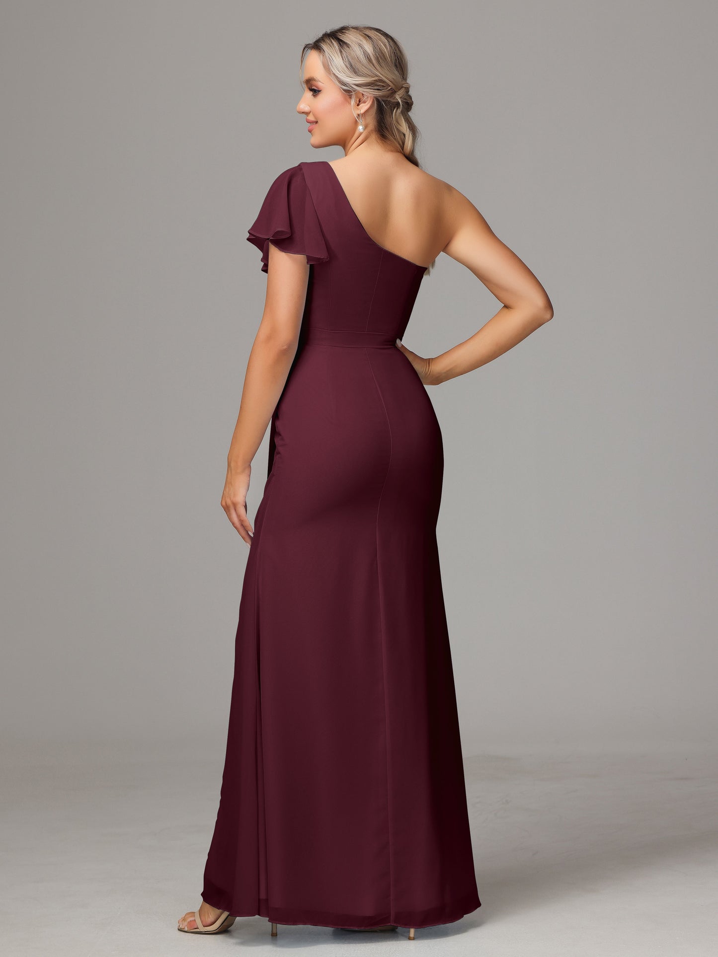 One Shoulder With Slit Chiffon Bridesmaid Dress