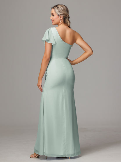 One Shoulder With Slit Chiffon Bridesmaid Dress