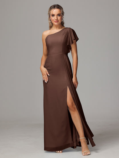 One Shoulder With Slit Chiffon Bridesmaid Dress