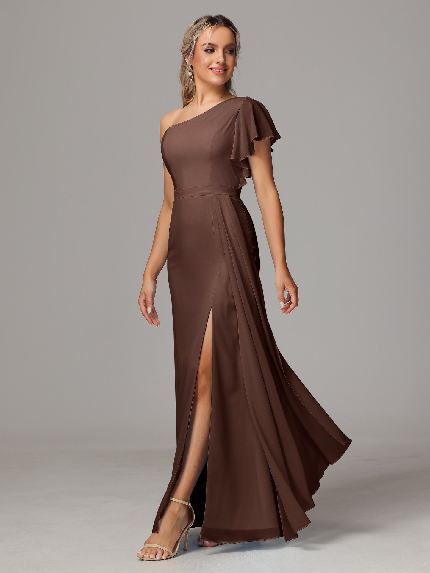 One Shoulder With Slit Chiffon Bridesmaid Dress