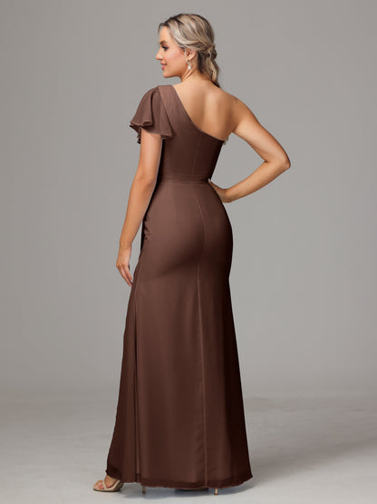 One Shoulder With Slit Chiffon Bridesmaid Dress