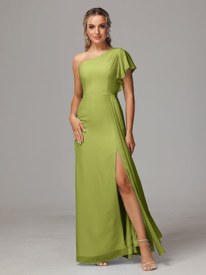 One Shoulder With Slit Chiffon Bridesmaid Dress