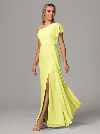 One Shoulder With Slit Chiffon Bridesmaid Dress