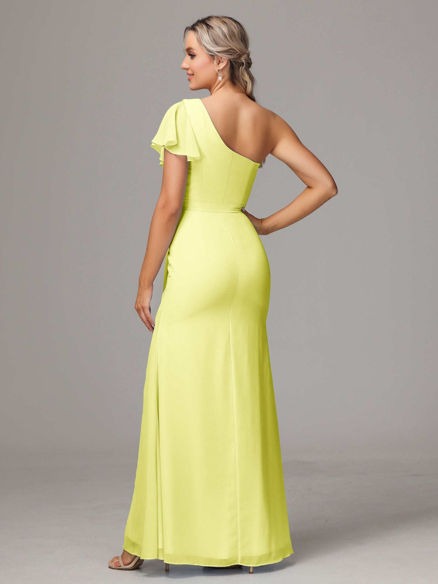One Shoulder With Slit Chiffon Bridesmaid Dress