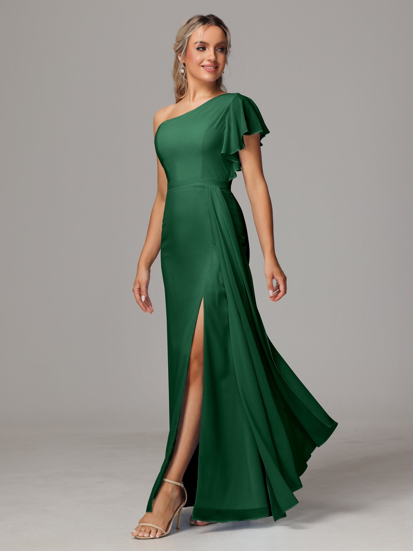 One Shoulder With Slit Chiffon Bridesmaid Dress