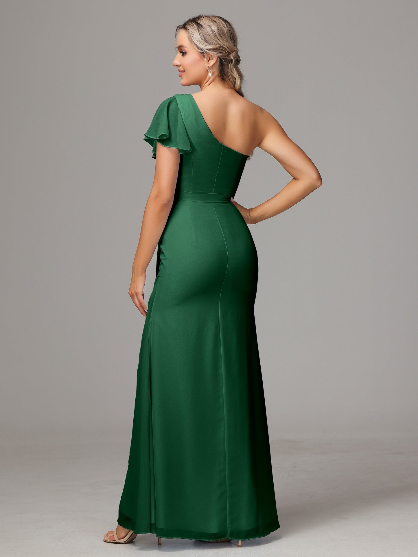 One Shoulder With Slit Chiffon Bridesmaid Dress