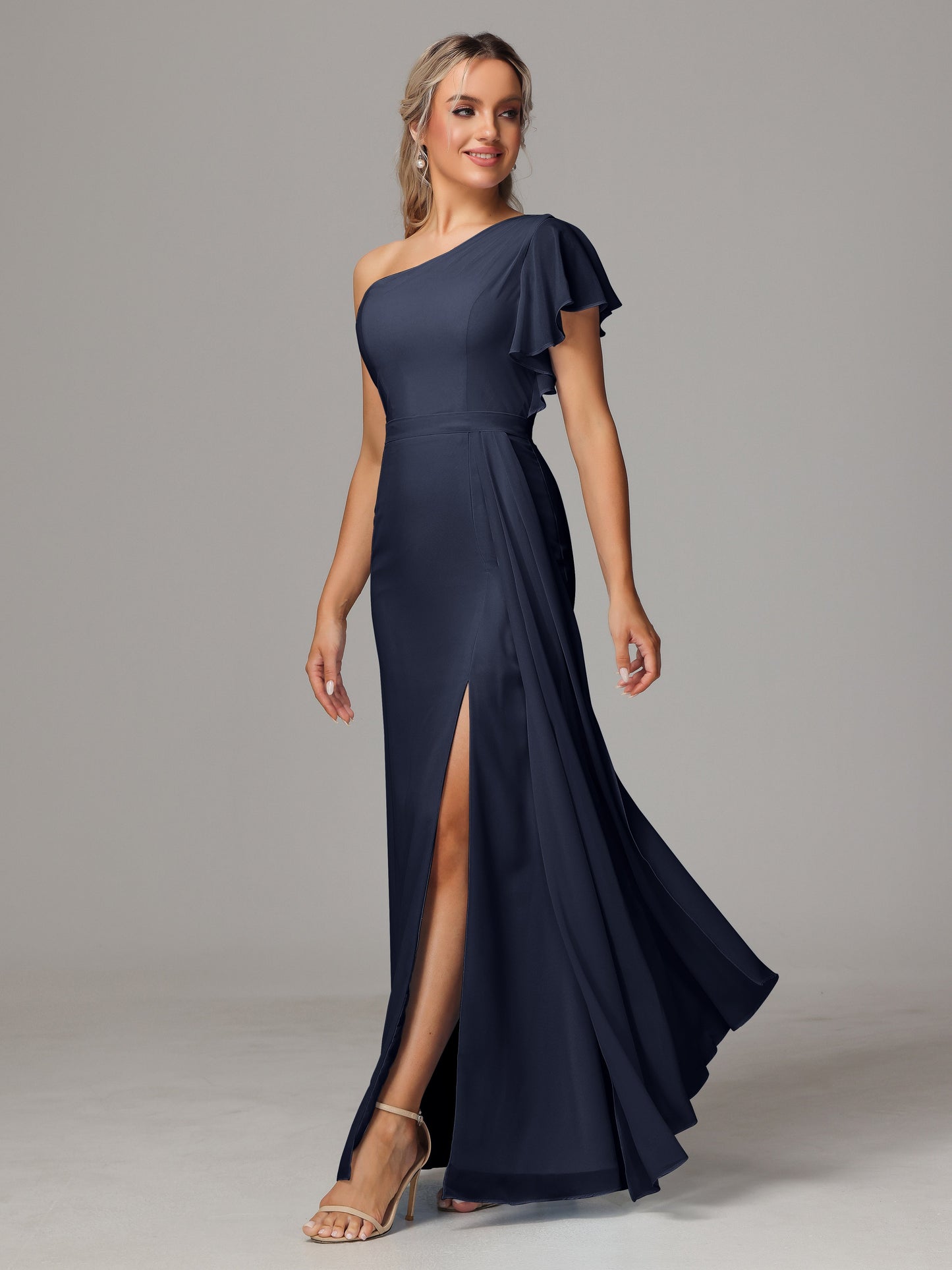 One Shoulder With Slit Chiffon Bridesmaid Dress