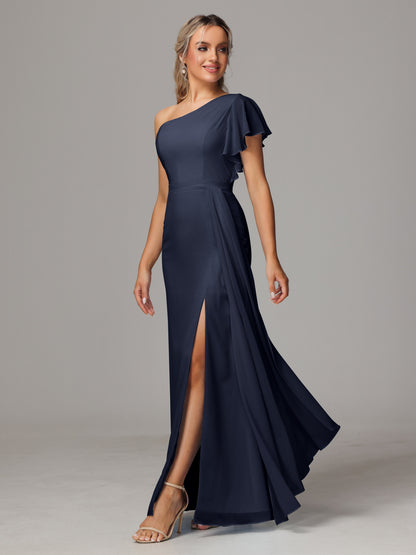 One Shoulder With Slit Chiffon Bridesmaid Dress