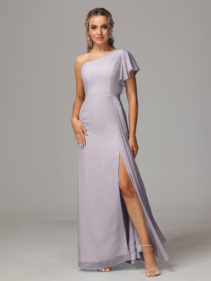 One Shoulder With Slit Chiffon Bridesmaid Dress