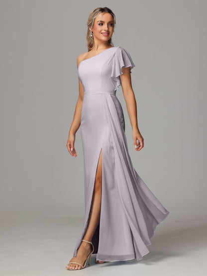 One Shoulder With Slit Chiffon Bridesmaid Dress