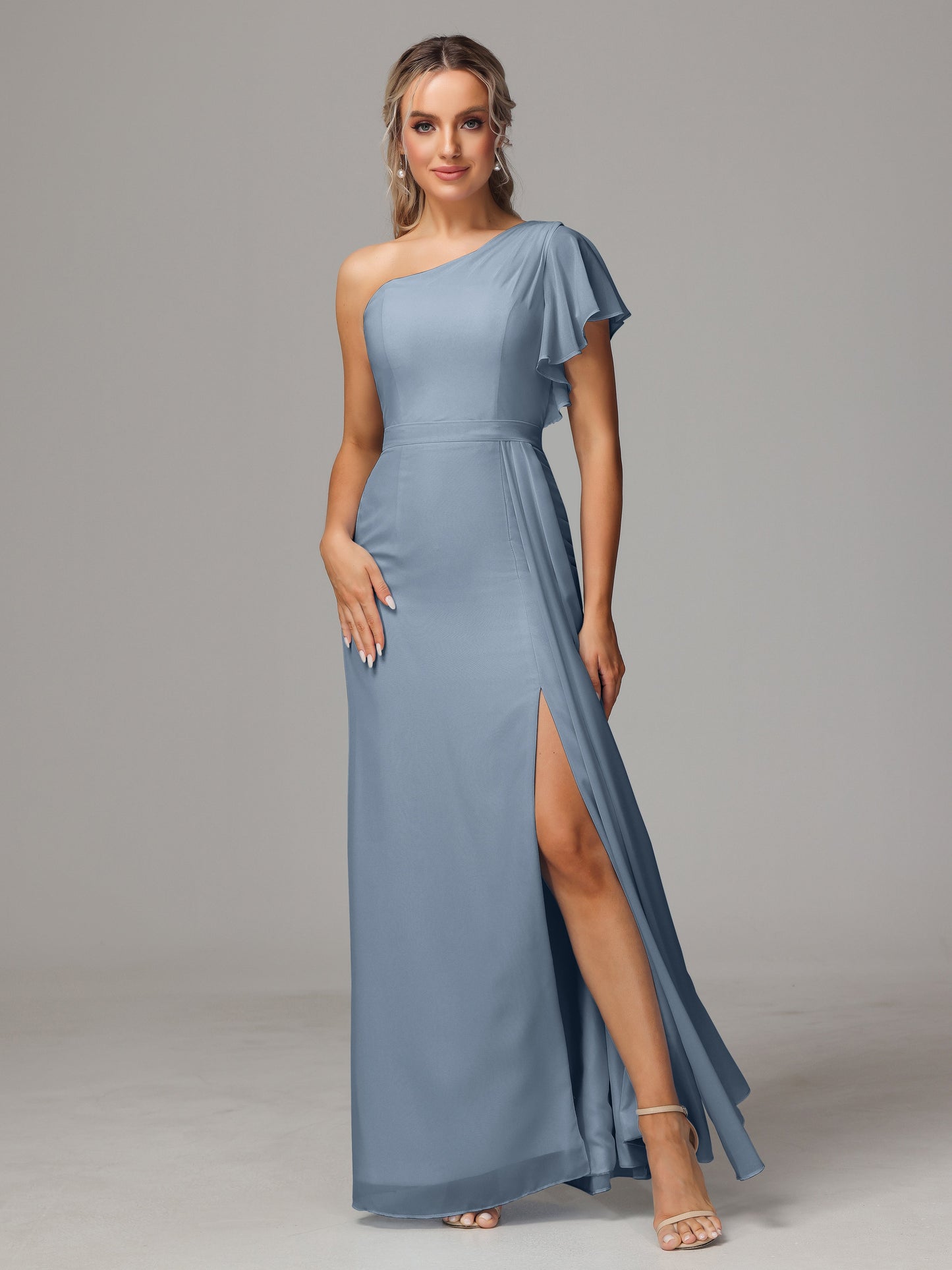 One Shoulder With Slit Chiffon Bridesmaid Dress