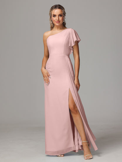 One Shoulder With Slit Chiffon Bridesmaid Dress