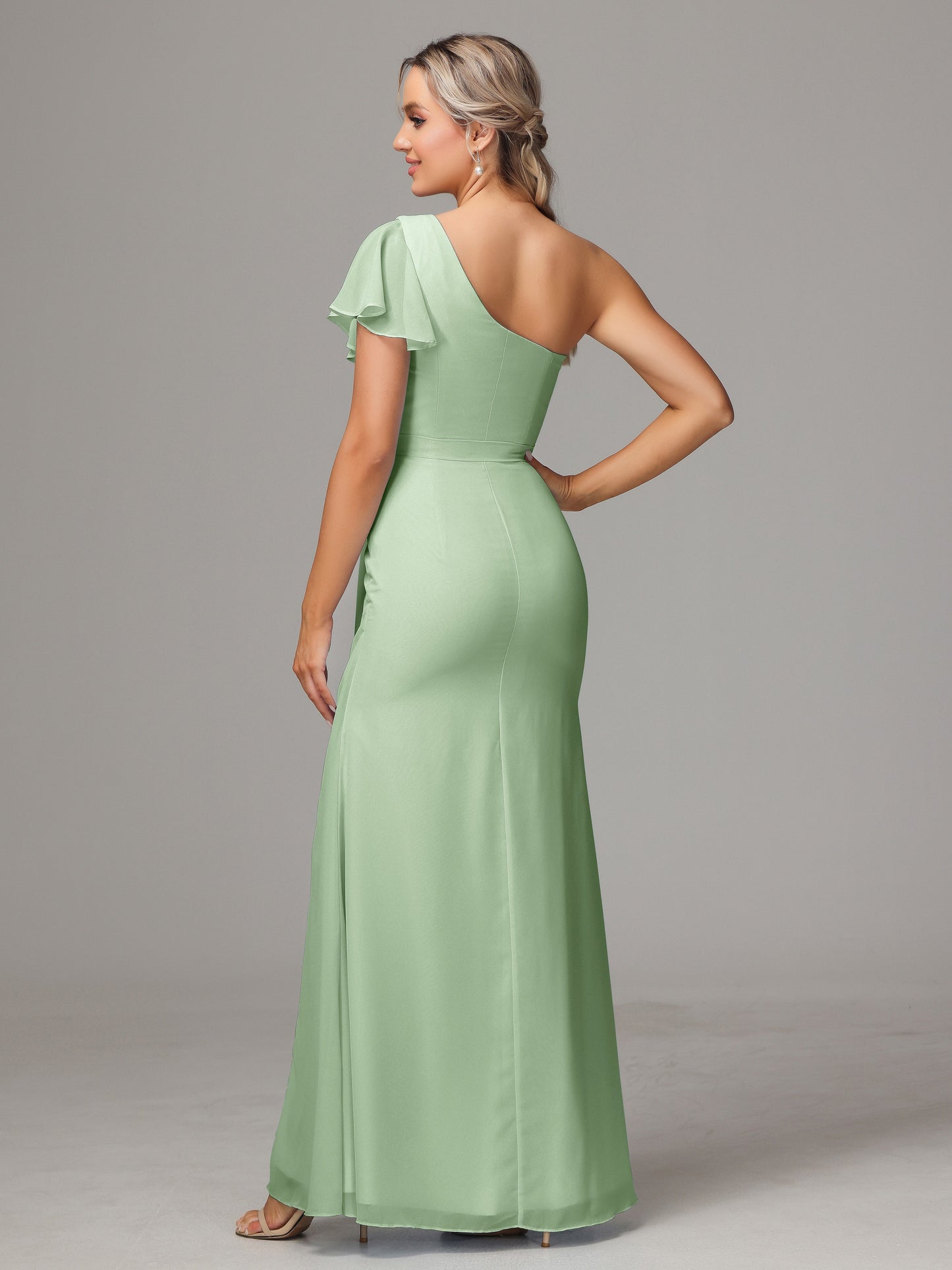 One Shoulder With Slit Chiffon Bridesmaid Dress