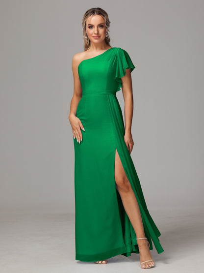 One Shoulder With Slit Chiffon Bridesmaid Dress