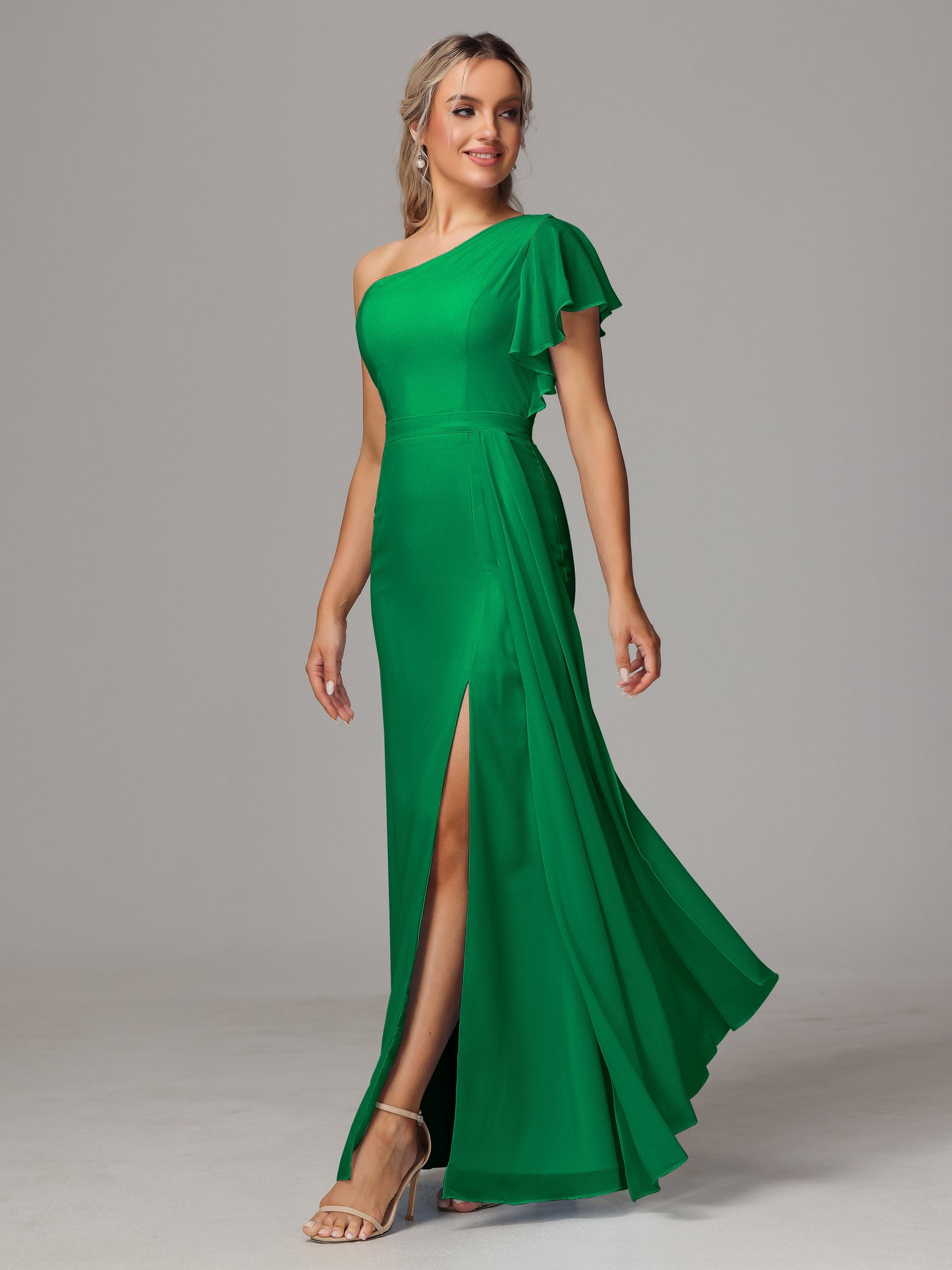 One Shoulder With Slit Chiffon Bridesmaid Dress