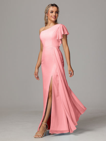 One Shoulder With Slit Chiffon Bridesmaid Dress