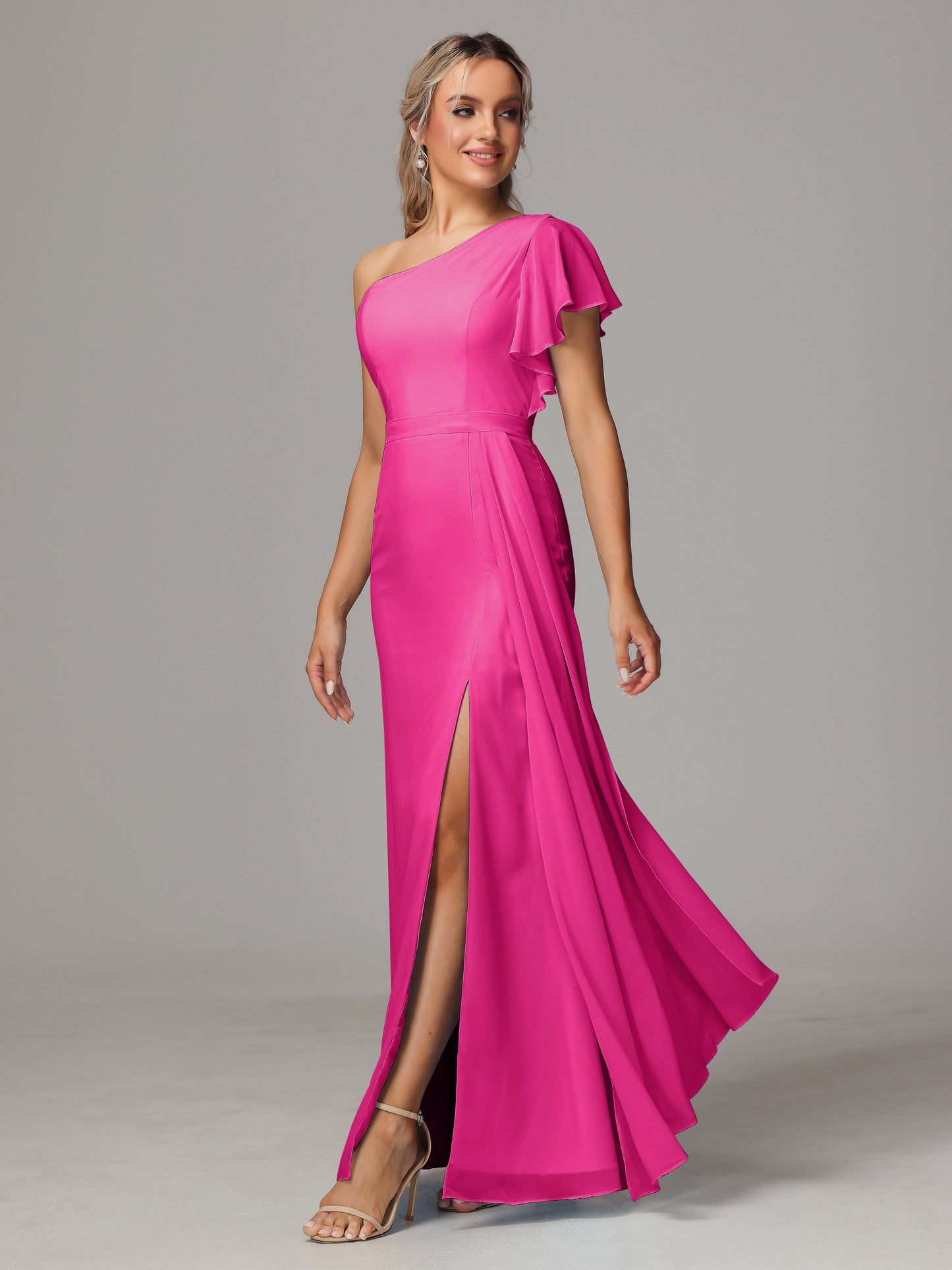 One Shoulder With Slit Chiffon Bridesmaid Dress