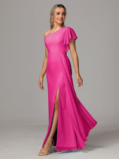 One Shoulder With Slit Chiffon Bridesmaid Dress
