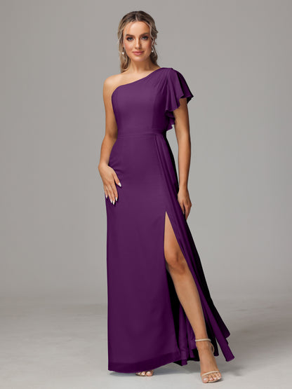 One Shoulder With Slit Chiffon Bridesmaid Dress