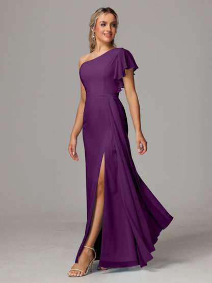 One Shoulder With Slit Chiffon Bridesmaid Dress