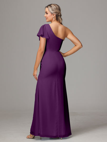 One Shoulder With Slit Chiffon Bridesmaid Dress