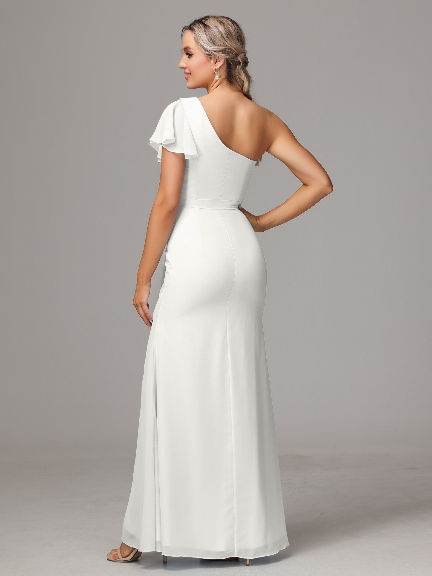 One Shoulder With Slit Chiffon Bridesmaid Dress
