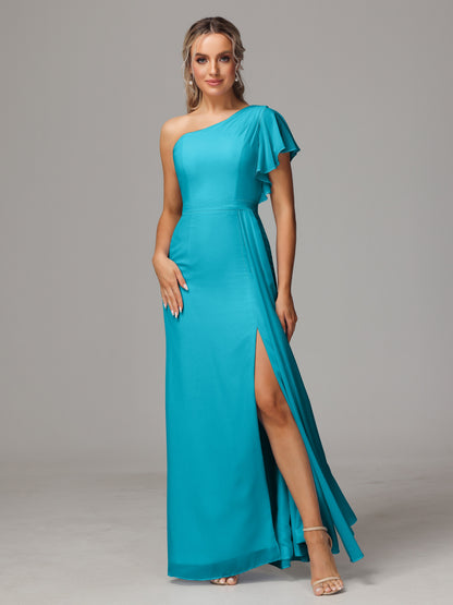 One Shoulder With Slit Chiffon Bridesmaid Dress