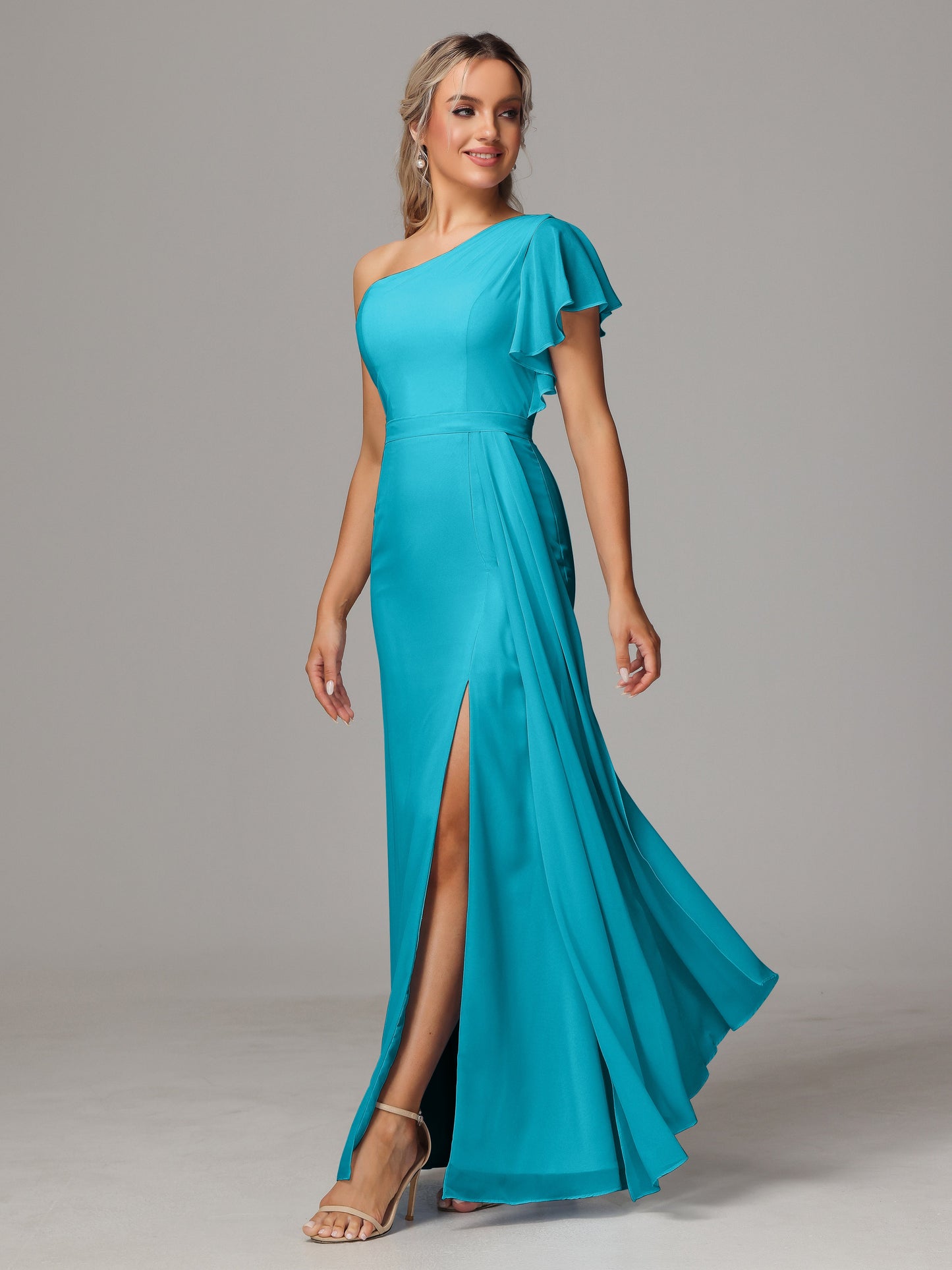 One Shoulder With Slit Chiffon Bridesmaid Dress