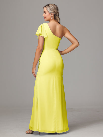 One Shoulder With Slit Chiffon Bridesmaid Dress