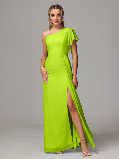One Shoulder With Slit Chiffon Bridesmaid Dress