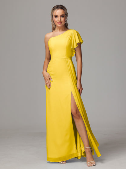 One Shoulder With Slit Chiffon Bridesmaid Dress