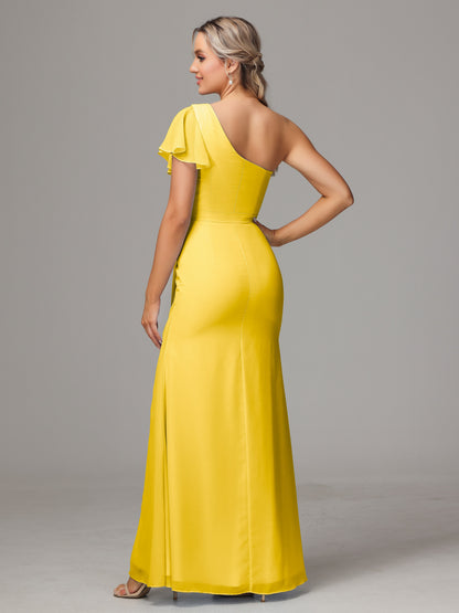 One Shoulder With Slit Chiffon Bridesmaid Dress