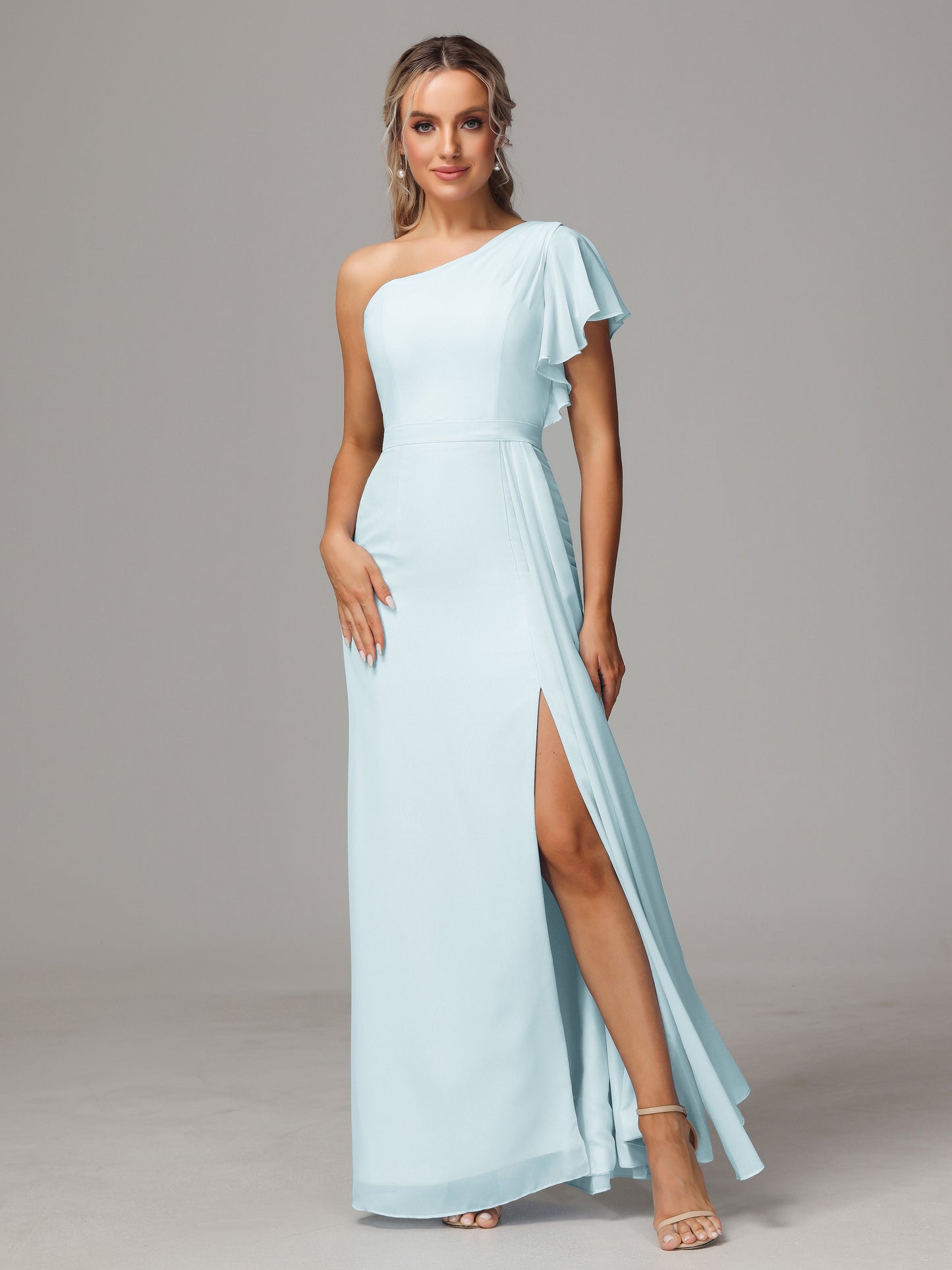 One Shoulder With Slit Chiffon Bridesmaid Dress