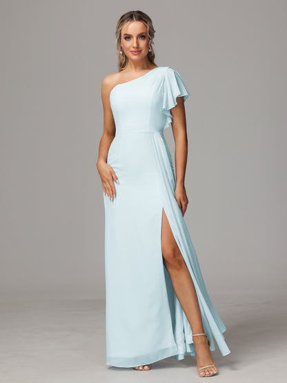 One Shoulder With Slit Chiffon Bridesmaid Dress