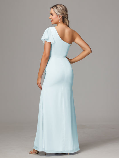One Shoulder With Slit Chiffon Bridesmaid Dress