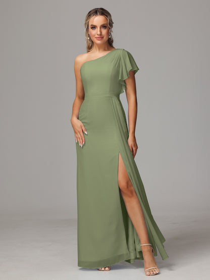 One Shoulder With Slit Chiffon Bridesmaid Dress
