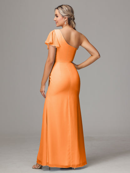 One Shoulder With Slit Chiffon Bridesmaid Dress