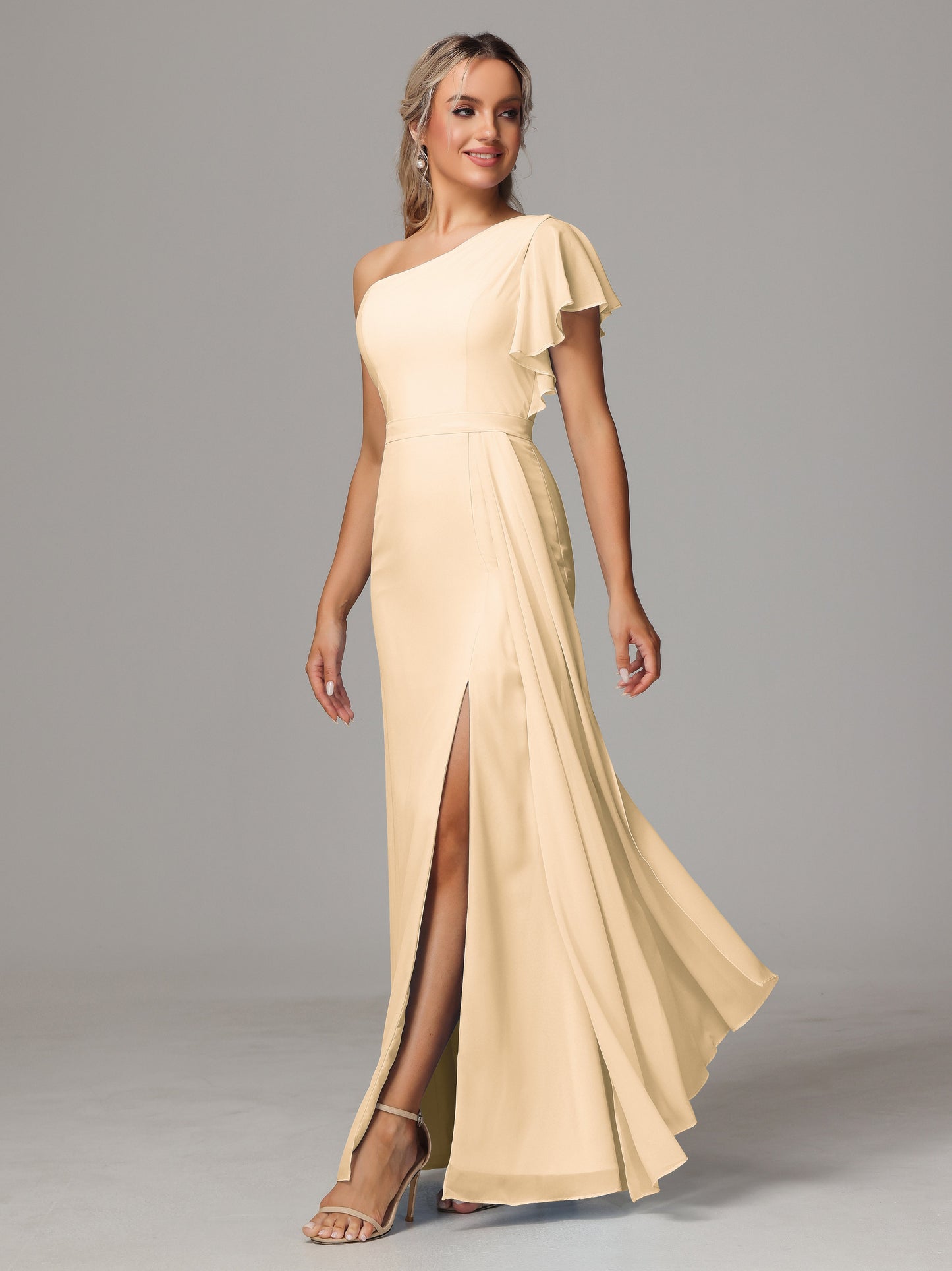 One Shoulder With Slit Chiffon Bridesmaid Dress