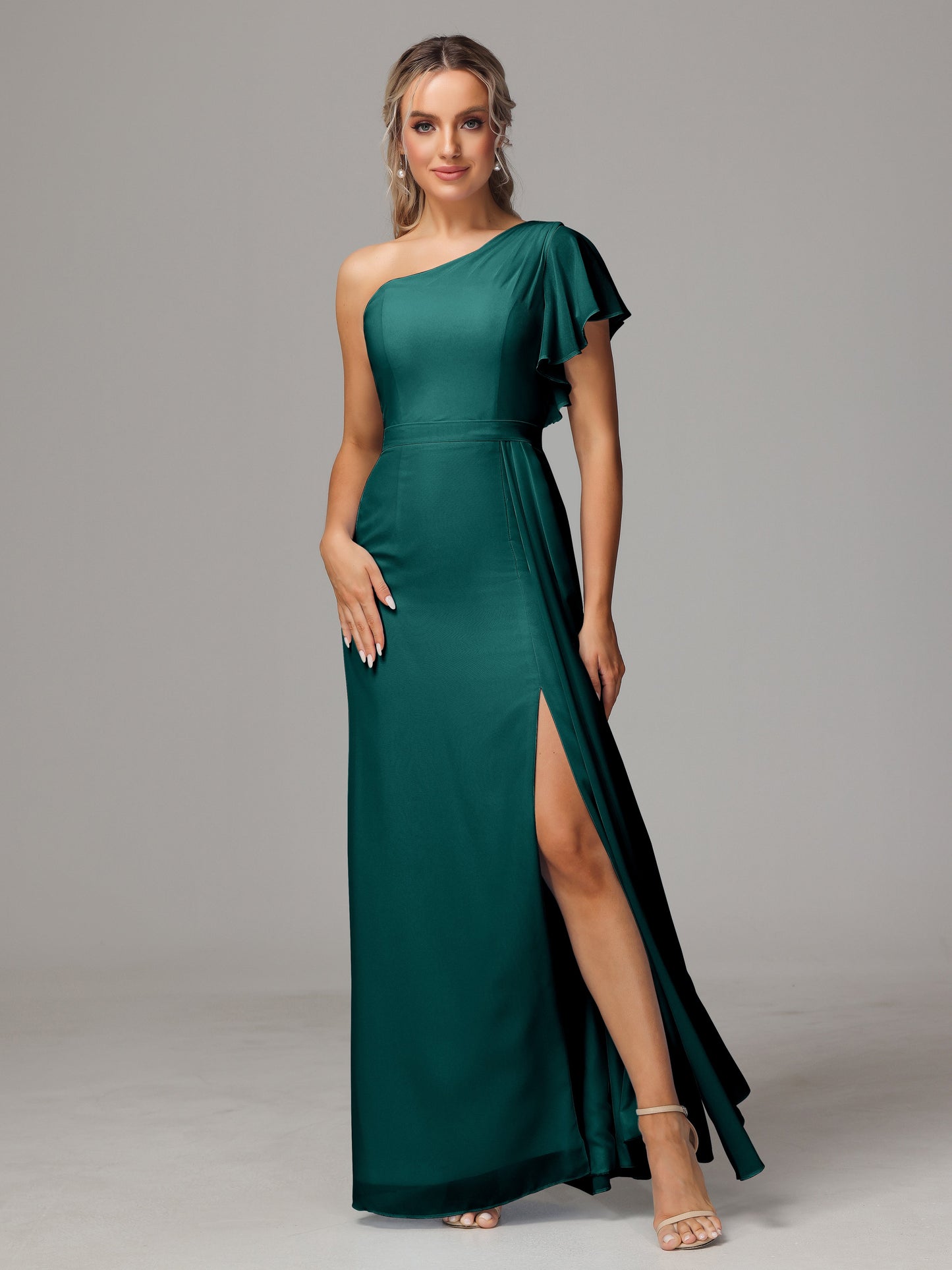 One Shoulder With Slit Chiffon Bridesmaid Dress