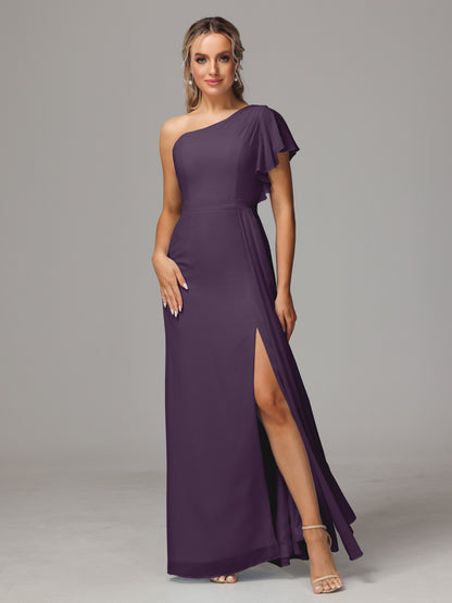 One Shoulder With Slit Chiffon Bridesmaid Dress