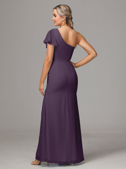One Shoulder With Slit Chiffon Bridesmaid Dress