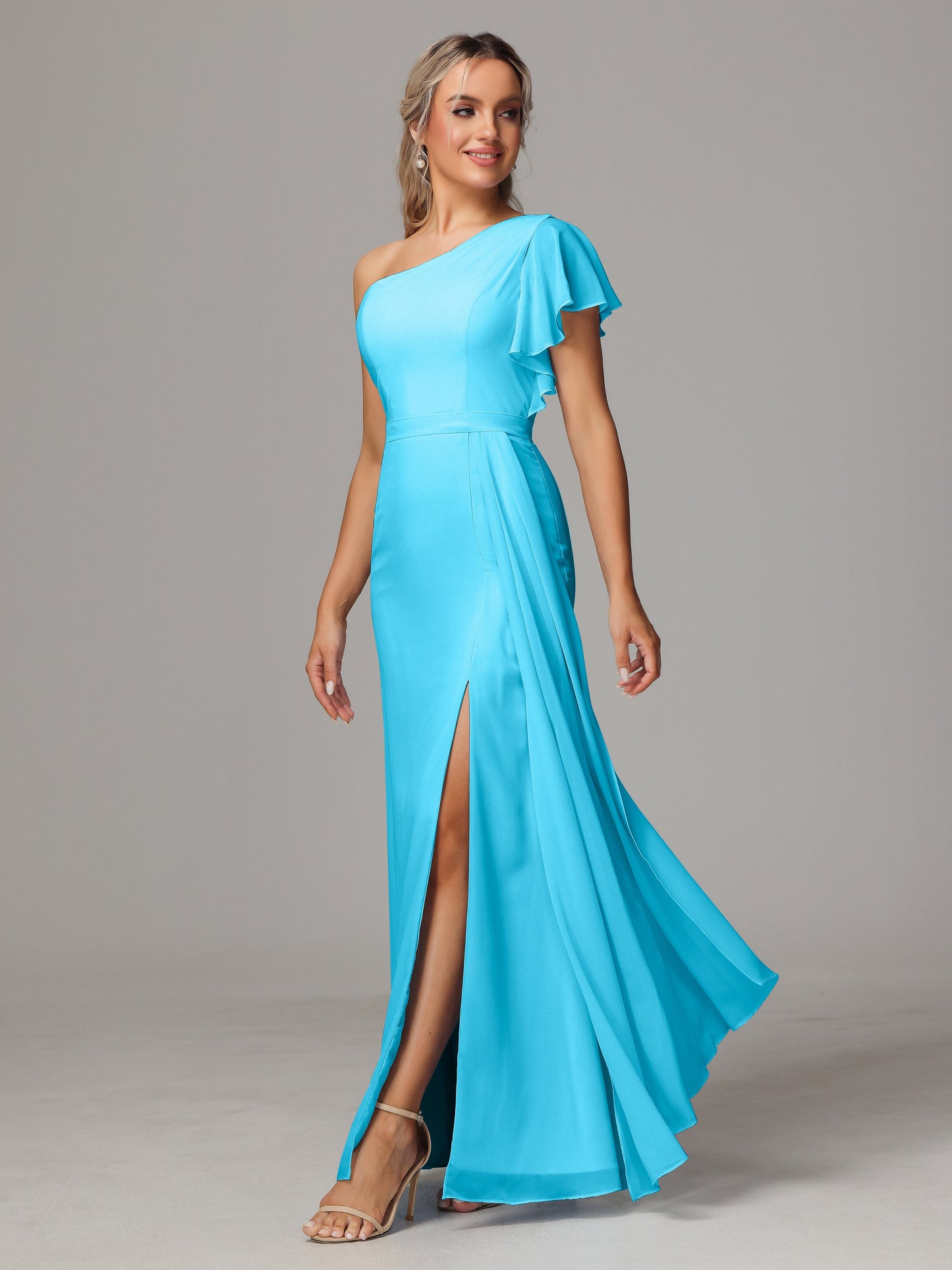 One Shoulder With Slit Chiffon Bridesmaid Dress