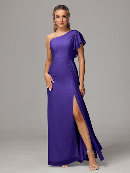 One Shoulder With Slit Chiffon Bridesmaid Dress