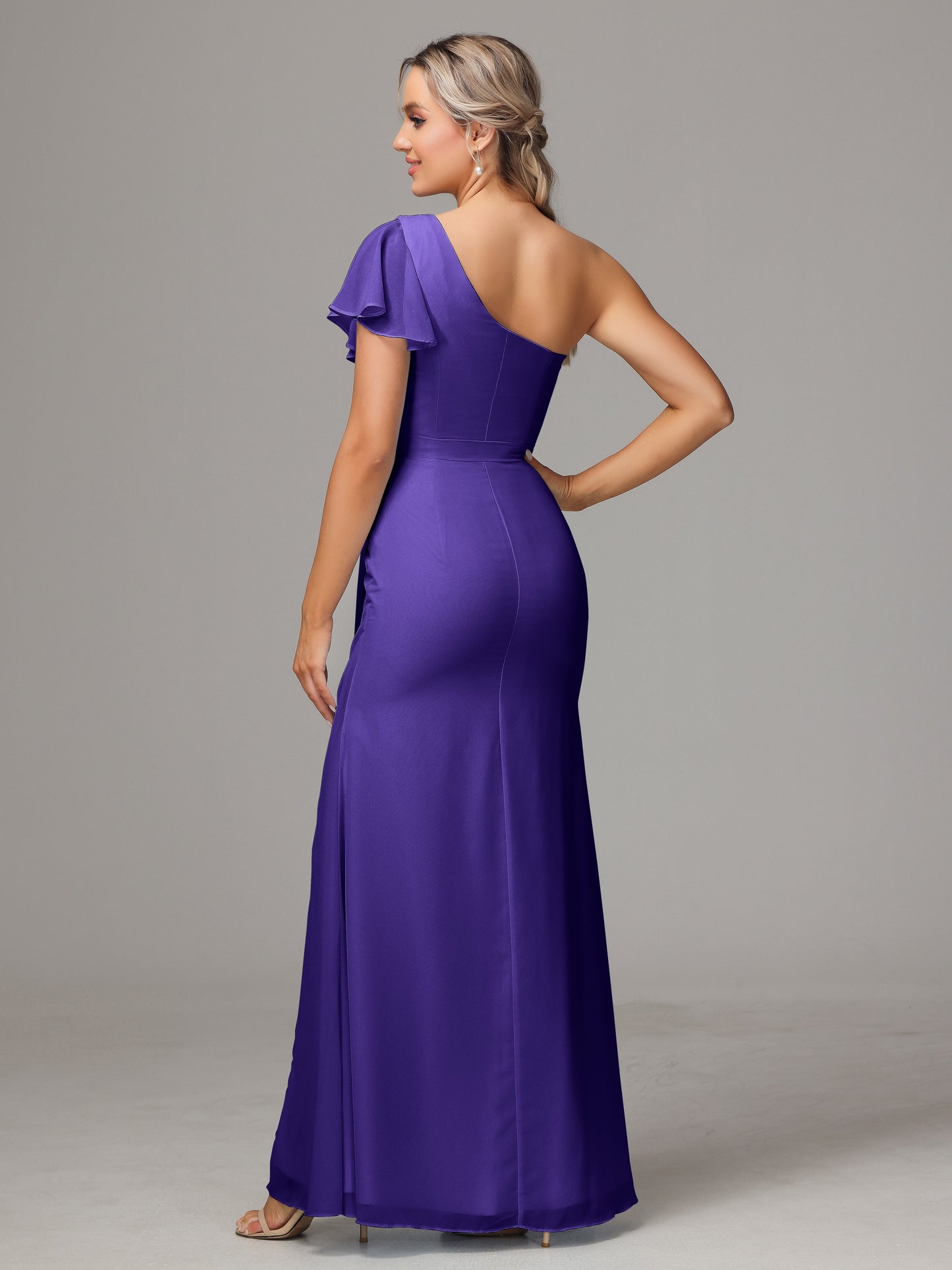 One Shoulder With Slit Chiffon Bridesmaid Dress