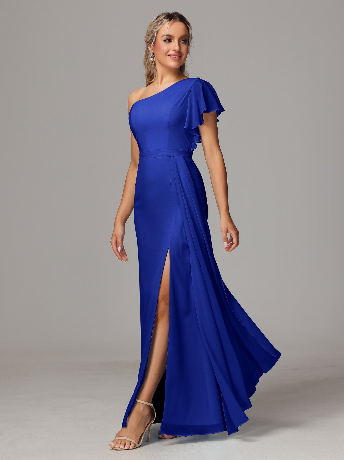 One Shoulder With Slit Chiffon Bridesmaid Dress
