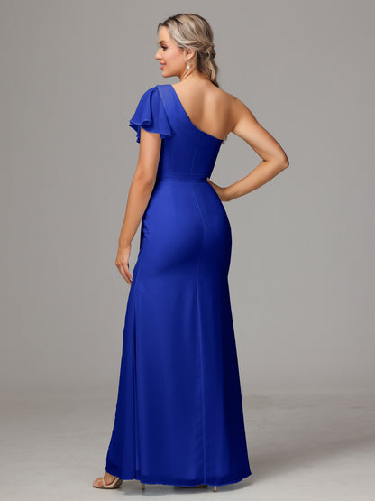 One Shoulder With Slit Chiffon Bridesmaid Dress