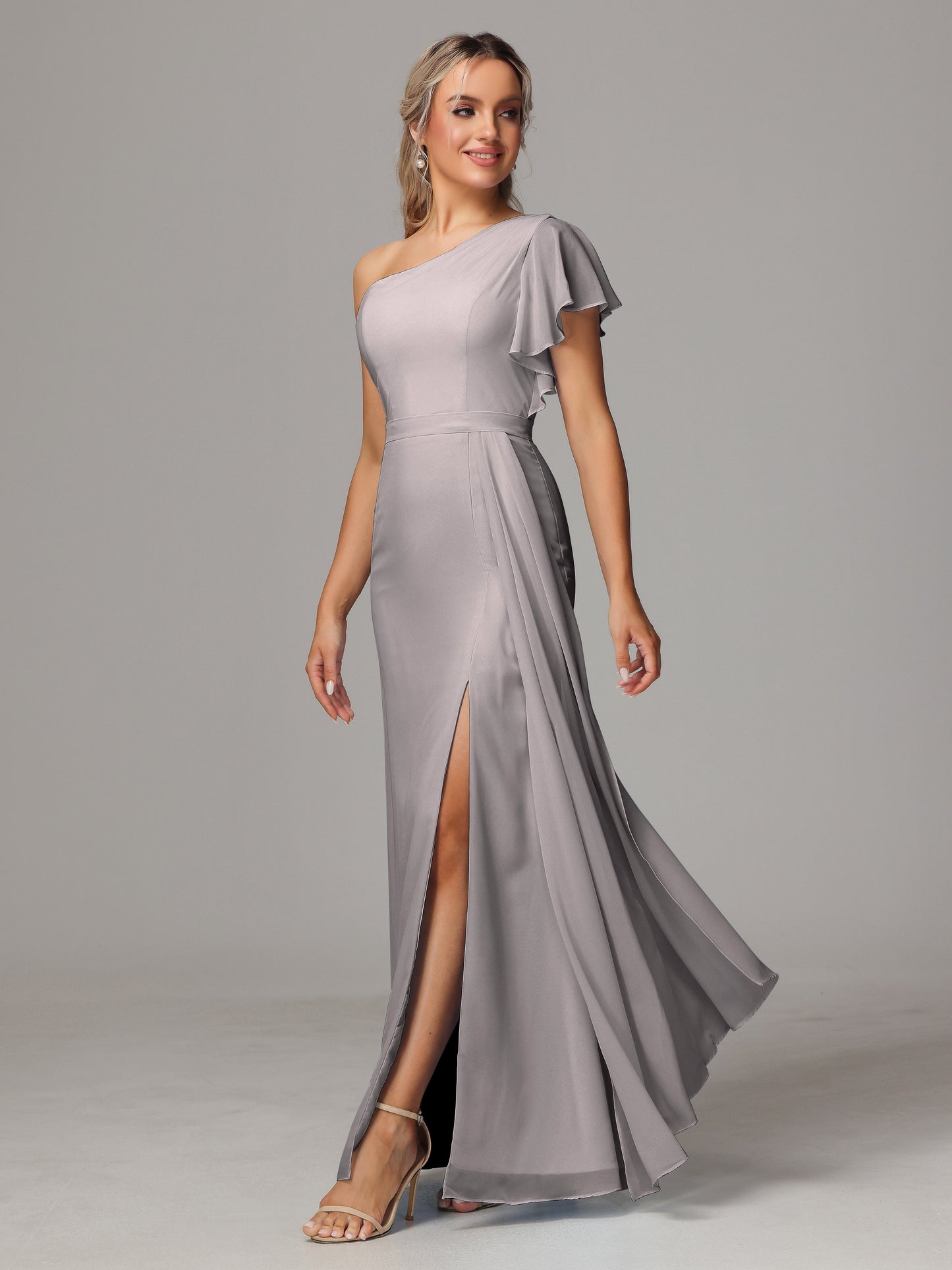 One Shoulder With Slit Chiffon Bridesmaid Dress