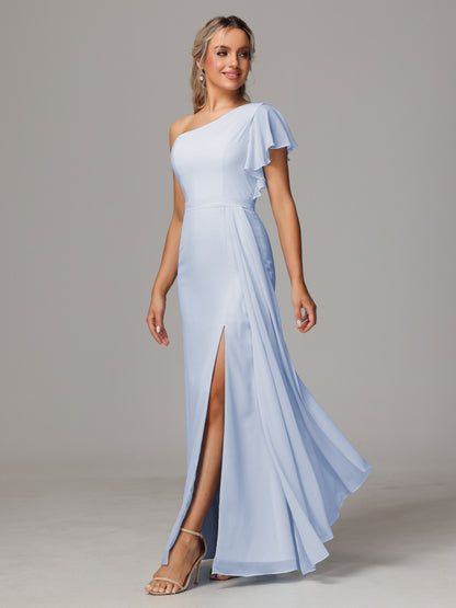 One Shoulder With Slit Chiffon Bridesmaid Dress