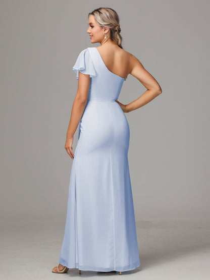 One Shoulder With Slit Chiffon Bridesmaid Dress